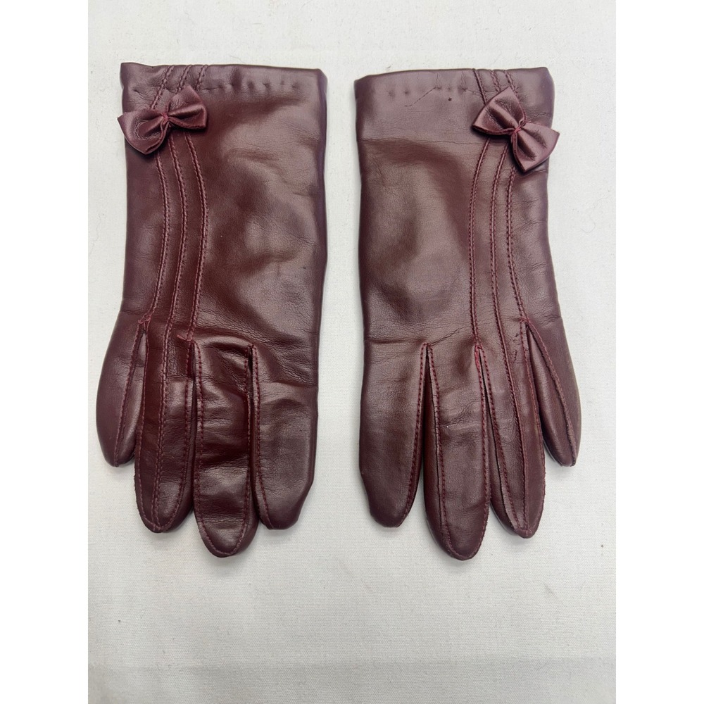 Unbranded Vinyl Gloves Women S/M Burgundy Good Bow Accent Lined Vintage